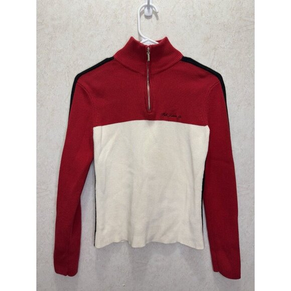 Vintage RALPH LAUREN POLO Red White Mock Neck 1/4 Zip Top MEDIUM Y2k 90’s Long - Picture 1 of 7